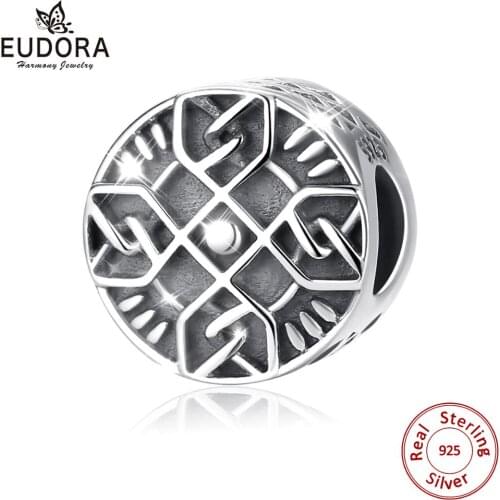 EUDORA 925 Sterling silver good luck flower Celtics knot bead charm pendant with box Fine Jewelry Valentines Day gift CYZ128