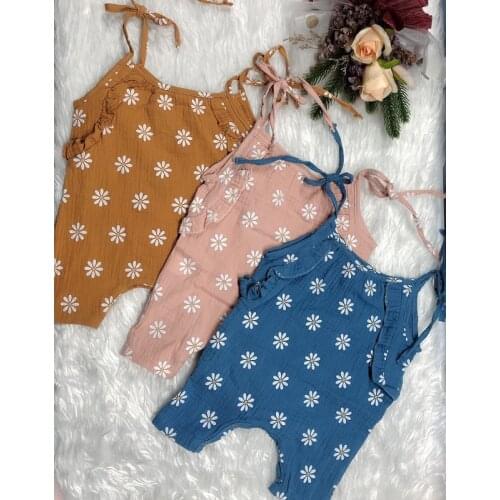 FOCUSNORM 0-18M Newborn Baby Girls Lovely Rompers 3 Colors Sunflowers Print Sleeveless Belt Jumpsuits