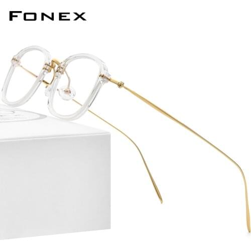 FONEX Acetate Titanium Eyeglasses Frame Men 2021 New Retro Square Prescription Glasses Women Optical Spectacles Eyewear F85671
