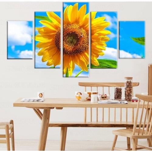 HD Canvas Living Room Framework Home Decoration Printed Modern 5 Panel Sunflowers Pictures Painting Wall Art Modular Poster