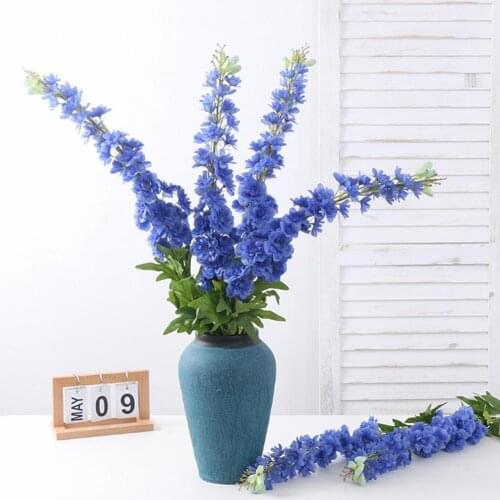 Faux Silk Flower 1Pc Beautiful Branch Leaf Fake Delphinium Flower 106cm Long Artificial Delphinium Flower Soft for Party