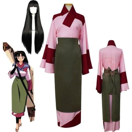 Anime InuYasha Sango Kimono Cosplay Costume Women Girls Japanese InuYasha Sango Kimon COS Clothing