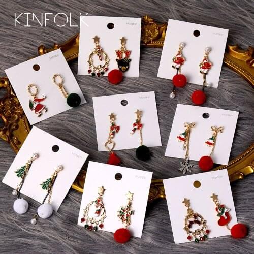 KINFOLK Fashion For Women Jewelry Sweet Christmas Stud Earring Gift For Girls Lady Hot Elk Cartoon Santa Claus 2020 Earings Set
