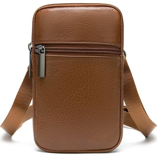 Casual Genuine Leather Mens Bag Small Phone Bag Mens Crossbody Bag Shoulder Male Waist Bag Luxury Messenger Bags For Men