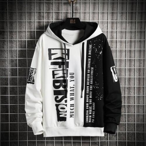 Mens Sweatshirts Spring and Summer 2021 New Color-Blocking Letters Korean Sweatshirts Casual Wild Loose Mens Hoodies