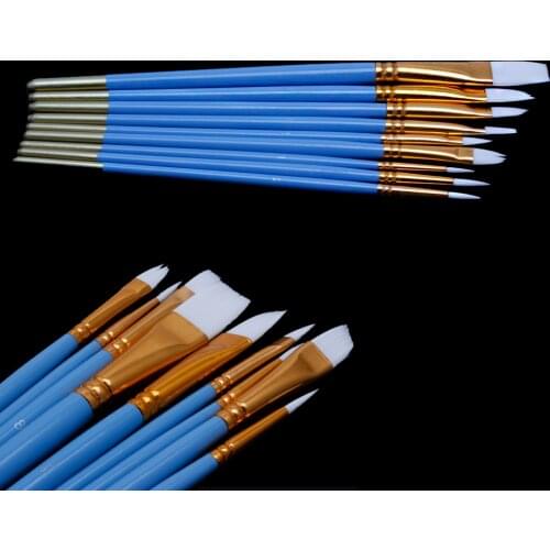 10Pcs Pencil Brush Set Blue Oil Gouache Watercolor Art Nail Painting Brushes White Nylon Hair