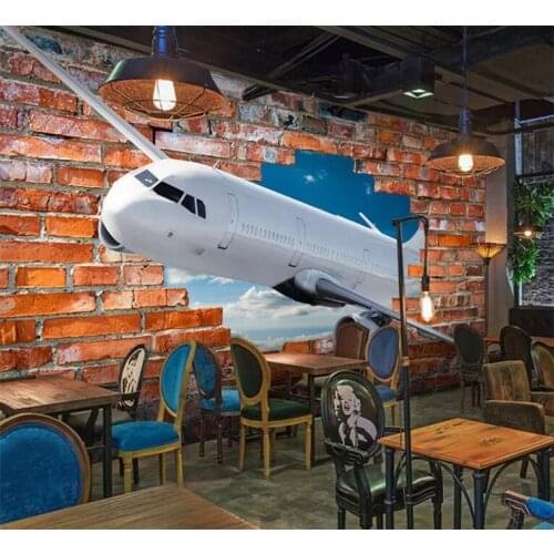 Custom Mural Photo Wallpaper For Walls 3D Stereoscopic Aircraft Breaking Wall Art Wall Painting Red Brick Background Wallpaper