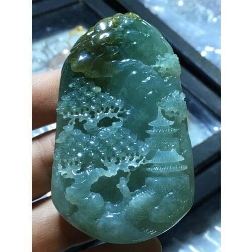 Natural Myanmar jade A HandCarved landscape jadeite green jade pendant jade necklace pendants jewelry jade necklaces