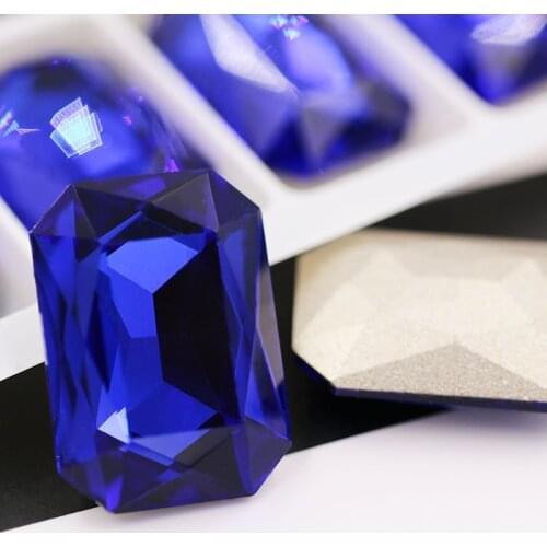 New arrival Royal blue Rectangular octagonal shape pointback crystal strass glass rhinestones diy clothing Accessories