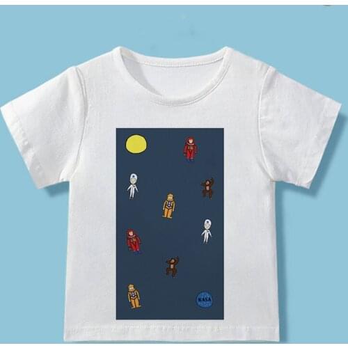 New Childrens Shirts Outer Space Kids Science Fiction Tops Astronauts Sky Boy And Girls T-shirt Round Neck White T Shirt