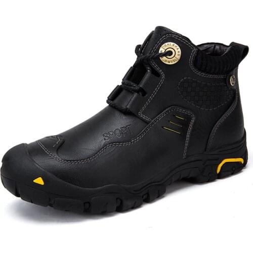 New mens military boots leather waterproof warm leather shoes combat winter tactical bare boots high quality trend hiking shoes