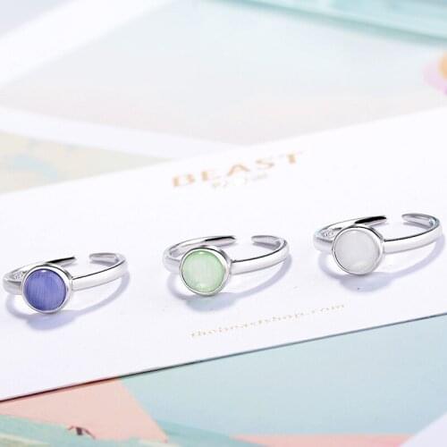 Wholesale 12pcs Cat Eye Stone Rings White Green Purple Opals Finger Open Charm Resizable Rings Party Jewelry Gifts For Women