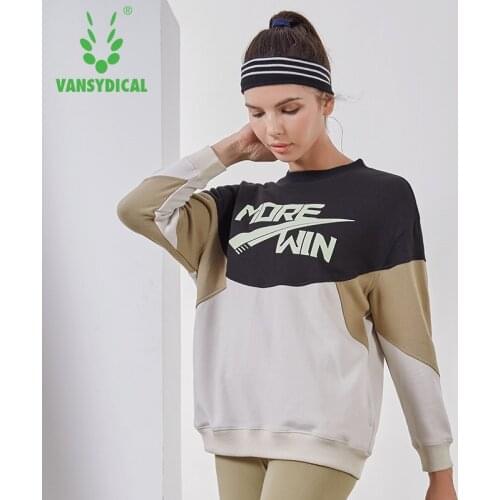 Vansydical Autumn Winter Sports Sweater Womens Gym Running Yoga Tops Long Sleeve Cotton Spliced Fitness Workout Pullovers