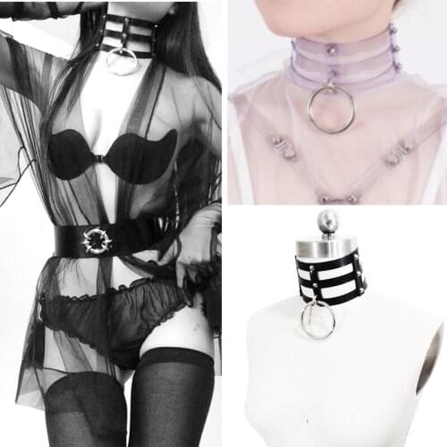 Sexy Handmade Kawaii Lolita Three Row Caged Necklace Rivets Clear Transparent Vinyl Leather Choker Collar Necklace