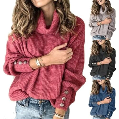 Casual Loose Women High Neck Sweater Autumn Winter Warm Long Sleeve Pullover Tops Plus Size Sweater Solid Color Fold Knitwear