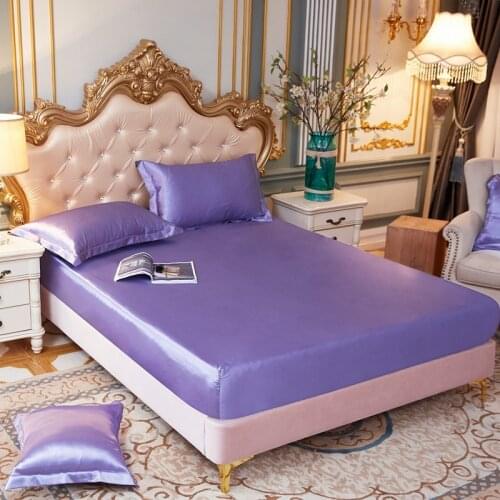 Luxury Satin Silk Fitted Sheet High-End Solid Color Mattress Cover Elastic Band Bed Sheet