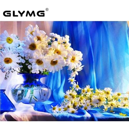Needlework Arts And Crafts Chrysanthemum Diamond Painting Cross Stitch White Flowers Diamond Embroidery Full Square Picture