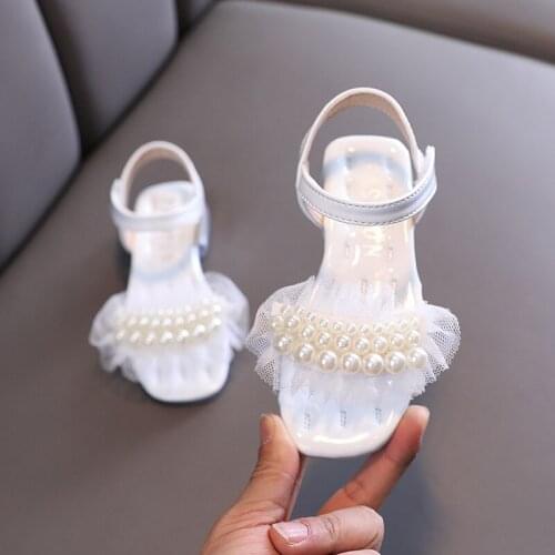 Summer Childrens Kids Mary Janes Crystal Sandals For Girls Pearls Lace Designer Pink Princess Dress Shoes 5 8 7 10 To 12 Years