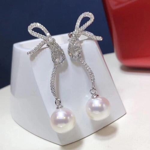 D328 Pure 925 Sterling Silver 8-9mm Fine Jewelry Fresh Water White Pearls Dangle Earrings for Women Fine Pearl Earrings