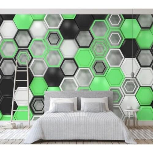 Space expansion hexagon geometric mural for living room bedroom sofa KTV background decoration self-adhesive PVC wallpaper