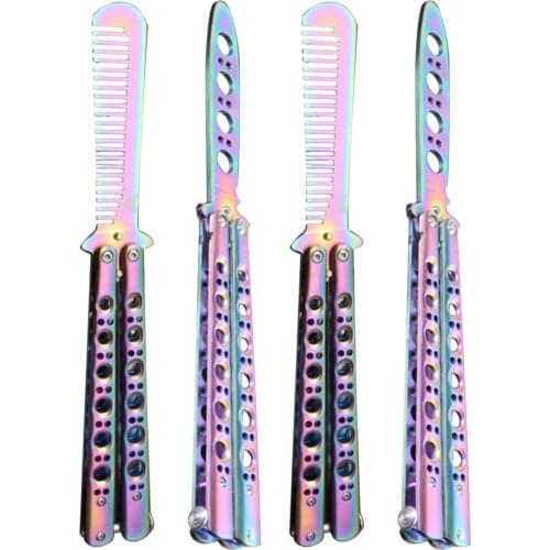 Stainless steel folding practice training comb, butterfly knife, beard comb and beard brush