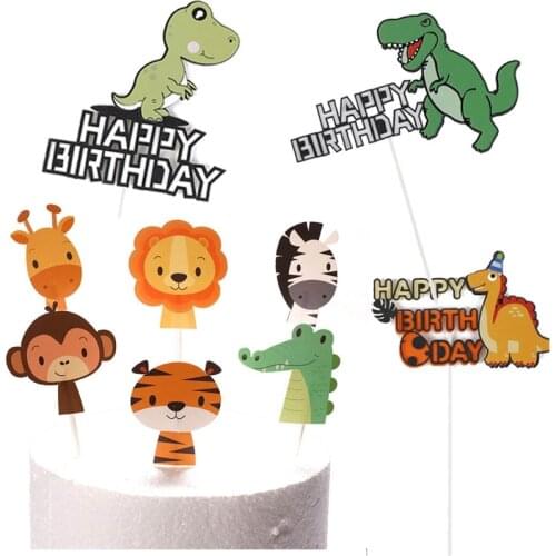 Baking Cake Decoration Cartoon Animal Dinosaur Cake Toppers Jungle Themed Dinosaur Party Supplies Child Birthday Cake Topper