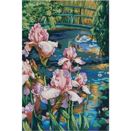 Iris Pond patterns Counted Cross Stitch 11CT 14CT 18CT DIY wholesale Chinese Cross Stitch Kits Embroidery Needlework Sets