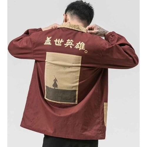 Windbreaker Mens Long Section of The Print Personality Shirt Autumn Loose Retro Chinese Style Mens Jacket