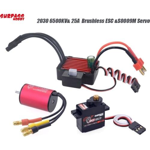SURPASSHOBBY Waterproof Combo 2030 6500KV 2S Brushless Motor w/ 25A ESC +S0009M 9G Servo for 1:20 1:18 GTR/Lexus RC Drift Racing