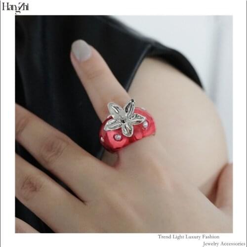 Strawberry Fruit Mirror Open Ring Sweet Fashion Personal Resin Three-dimensional Pearl Transparent Avant-garde Trend Master Ring
