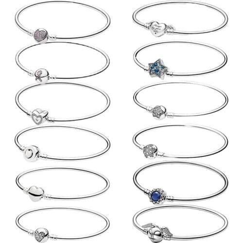 Rigid Thread Wrist Bangles Bracelets For Women Real Silver 925 Jewelry Zircon Stones Love Heart Star Snitch Snowflake Gifts 2021