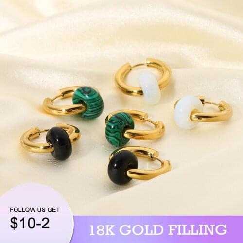 2022 New 18KGF Natural Stone Hoop Earrings For Women Jewelry Charm Fine Jewelry