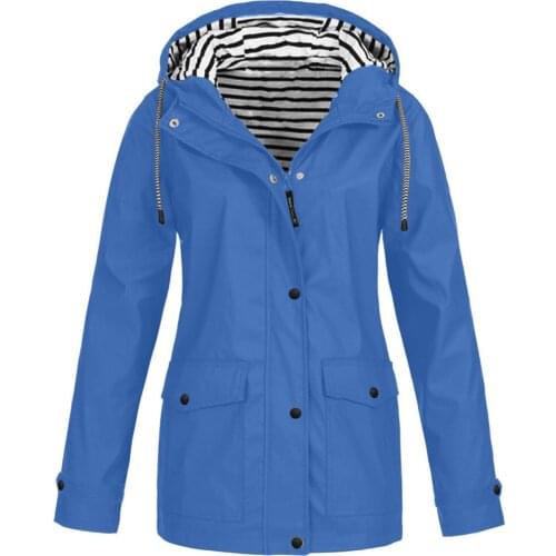 Women Solid Rain Jacket Coat Outdoor Plus Size Waterproof Hooded Raincoat Windproof Camping Traveling outwear female zipper Coat
