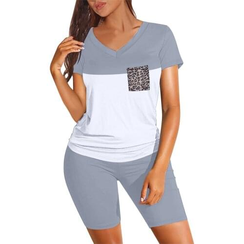 Color Block Workout Two Piece Outfits For Women Short Sleeve V Neck Top Shorts Sets Summer Gym Running Yoga Suit 2021 A40
