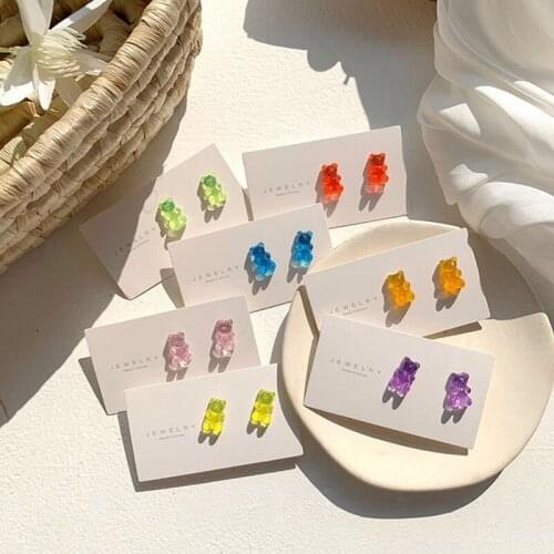 Creative Cute Candy Color Mini Bear Earrings Minimalism Cartoon Bear Design Female Ear Hooks Danglers Jewelry Gift