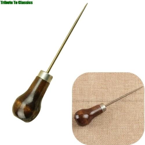 Wooden Handle stitching Awl Hand Stitcher Leather Canvas Shoe Repair Tool Punch stitching Needle Hook Tool 1pc/10pcs