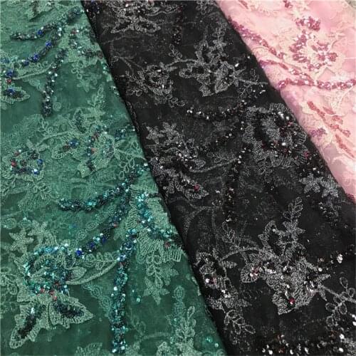 1 Yard Flower Sequin Tulle Lace Fabric Mesh Lace Embroidered Fabric For Dress Clothing Cheongsam Craft