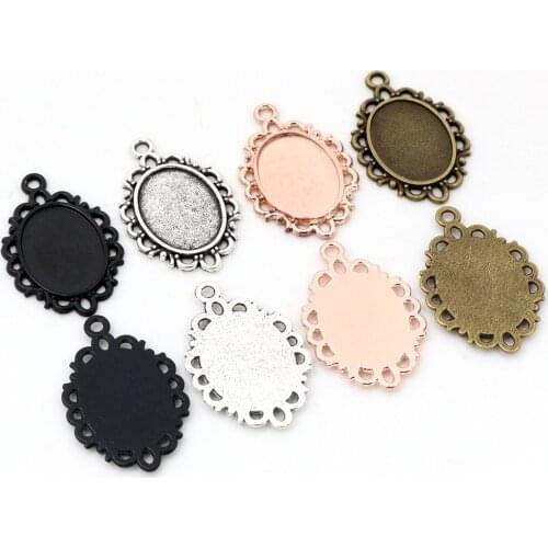 10pcs 13x18mm Inner Size 4 Colors Simple Vintage Style Cameo Cabochon Base Setting Charms Pendant necklace findings