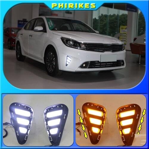 2PCS For Kia Forte 2018 with Yellow Turn Signal Indicator style relay LED DRL Daytime Running Light Fog Lamp