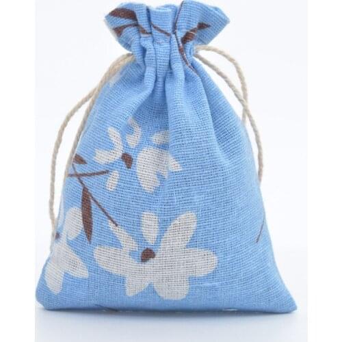 20pcs/lot 10x14cm, 13x18cm Cotton Linen Bags Sweet Flower Gift Drawstring Bags Coffee Candy Jewelry Packing Bag