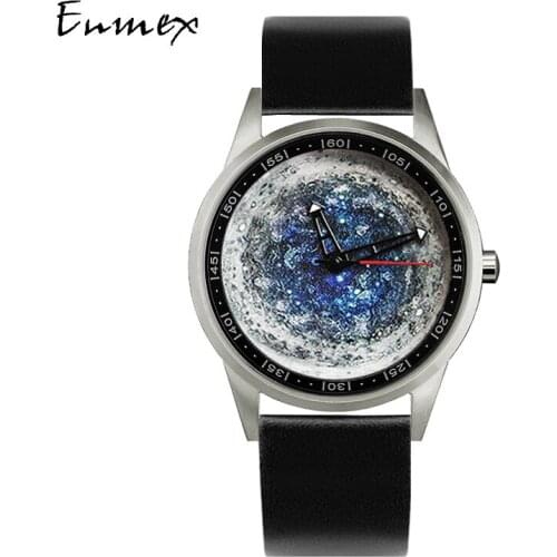2020 Enmex design wristwatch 3D blue ashes creative design stainless steel case Oil Painting face quartz clock watch