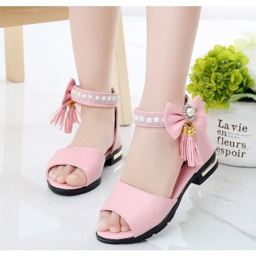 2021 Princess Wedge Fashion Tassel Bow Dress Shoes Summer Girls Dance Party Children Kid Sandals 3 5 6 7 8 9 10 11 12 Years Old