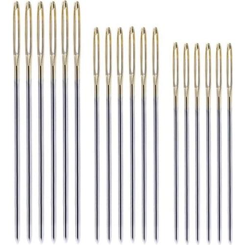 300Pcs Leather Crafts Sewing Needles Blunt Needles with Prismatic Heads Pointed Embroidery Needles with Gold Tail