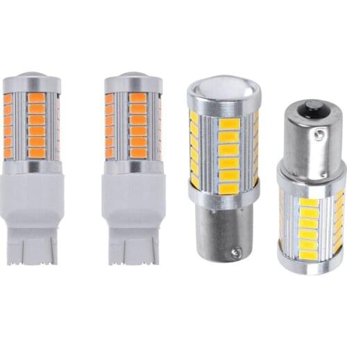 4 Pcs Amber Led 33 SMD Car Tail Turn Brake Reverse Signal Bulb Y, 2Pcs 7443 T20 & 2Pcs 1156PY BAU15S PY21W