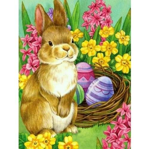 5D DIY Diamond Mosaic Bunny Rhinestone Diamond Painting Rabbit Cross Stitch Embroidery Cartoon Needlework Crafts WG2166