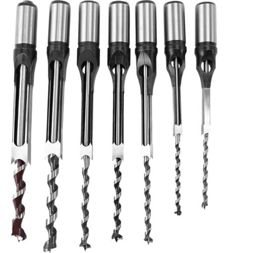 7 Pieces Woodworking Square Hole Mortise Bit High Speed Steel Woodworking Hole Saw Mortise Chisel Bit Set Twist Drill