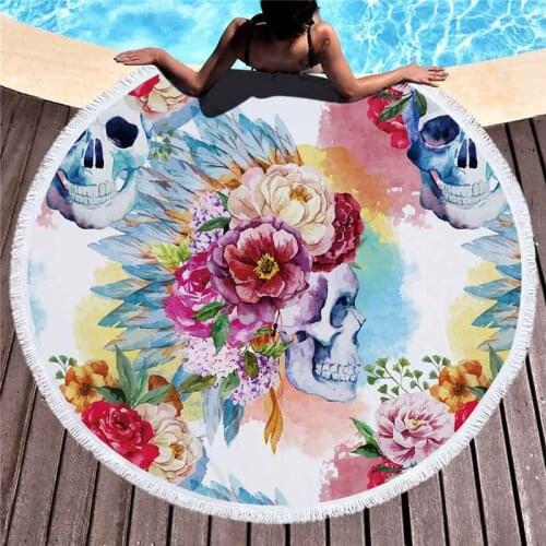 Large Bath Towel for Beach Thick Round Sugar Skull Printed Beach Towel Quick Compressed Towel Tapestry Mat 150*150CM