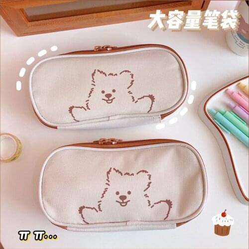 Large-capacity zipper pencil case girl heart cute cartoon stationery bag squirrel pencil case student stationery bag storage bag