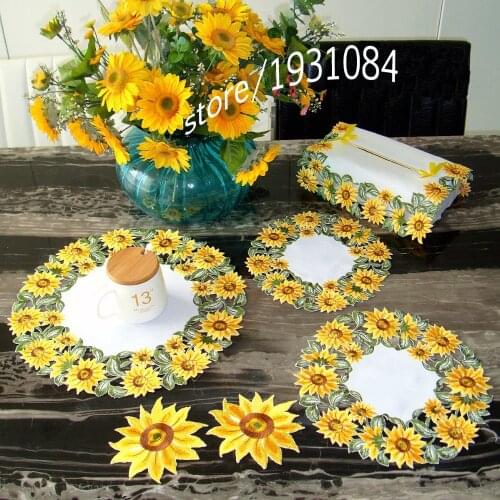 Table Mat Golden Sunflower Garden Simple High-grade Embroidered Tablecloths Coffee Table Towel Table Runner Cover Coaster