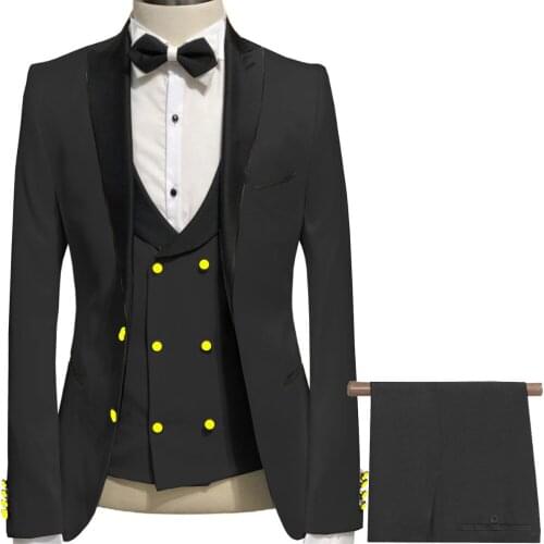 Handsome Groomsmen Wool blend Groom Tuxedos Mens Wedding Dress Man Jacket Blazer Prom Dinner (Jacket+Pants+Tie+Vest) A121